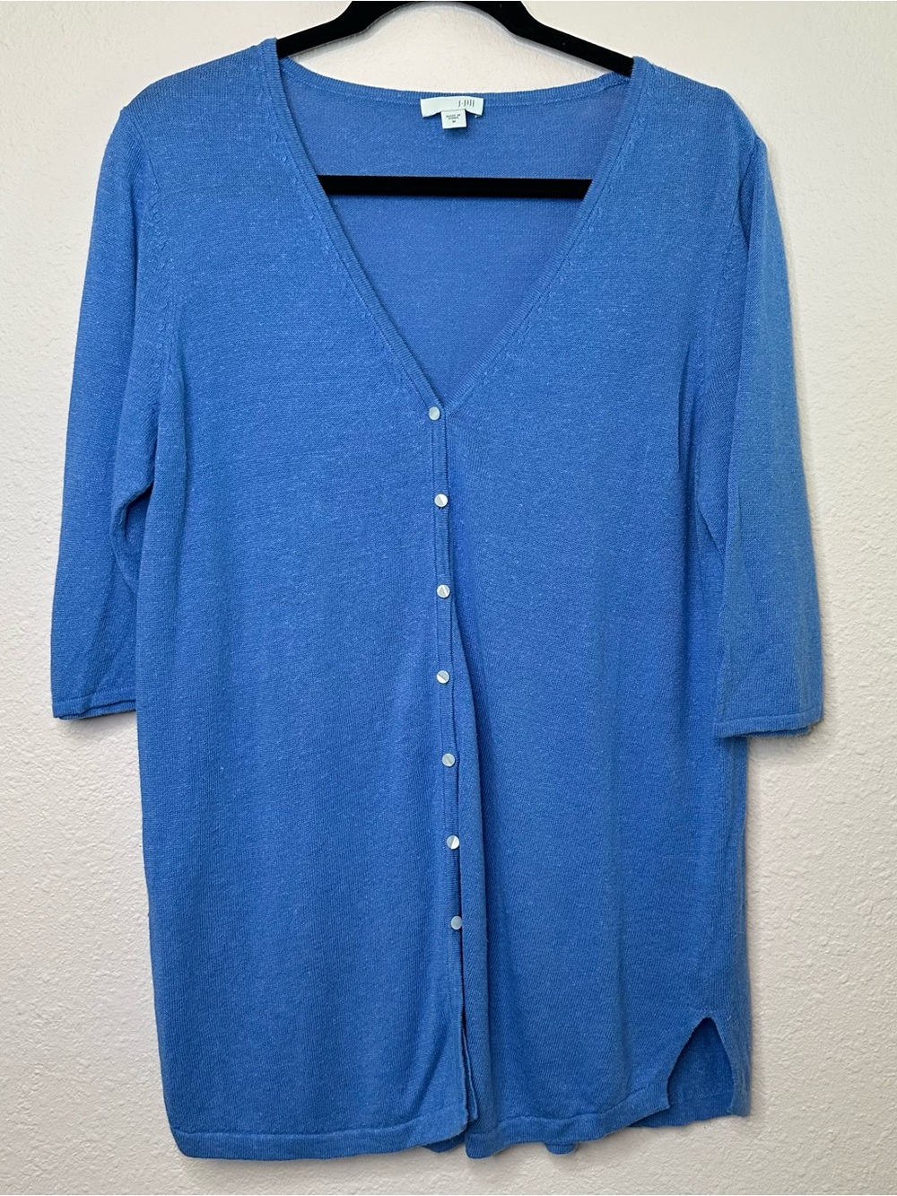 J. Jill Periwinkle Button-Front Lightweight Linen Cardigan Medium